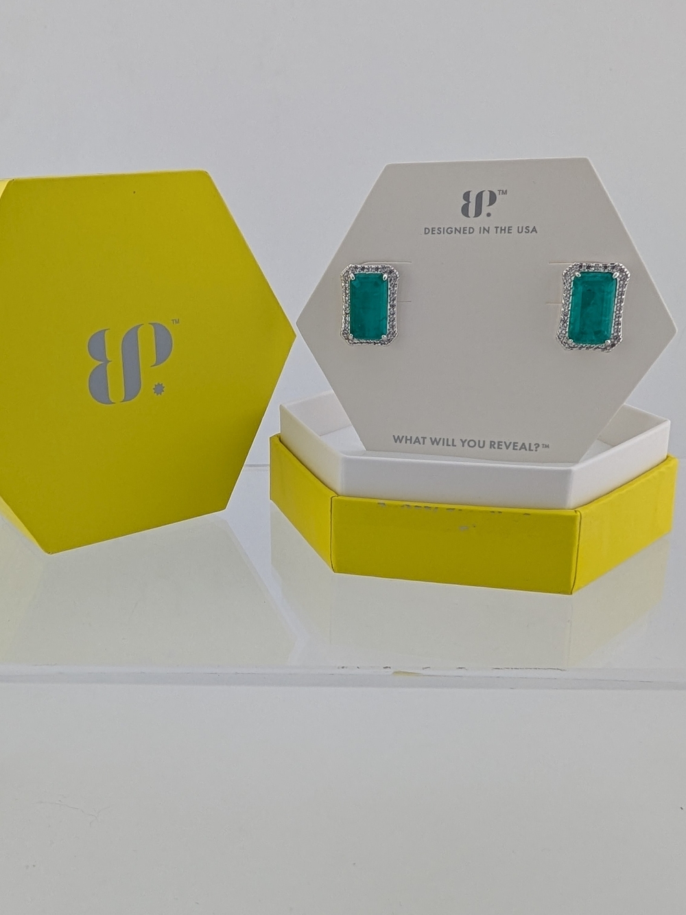 Bright Teal Rectangular Crystal Halo Stud Earrings